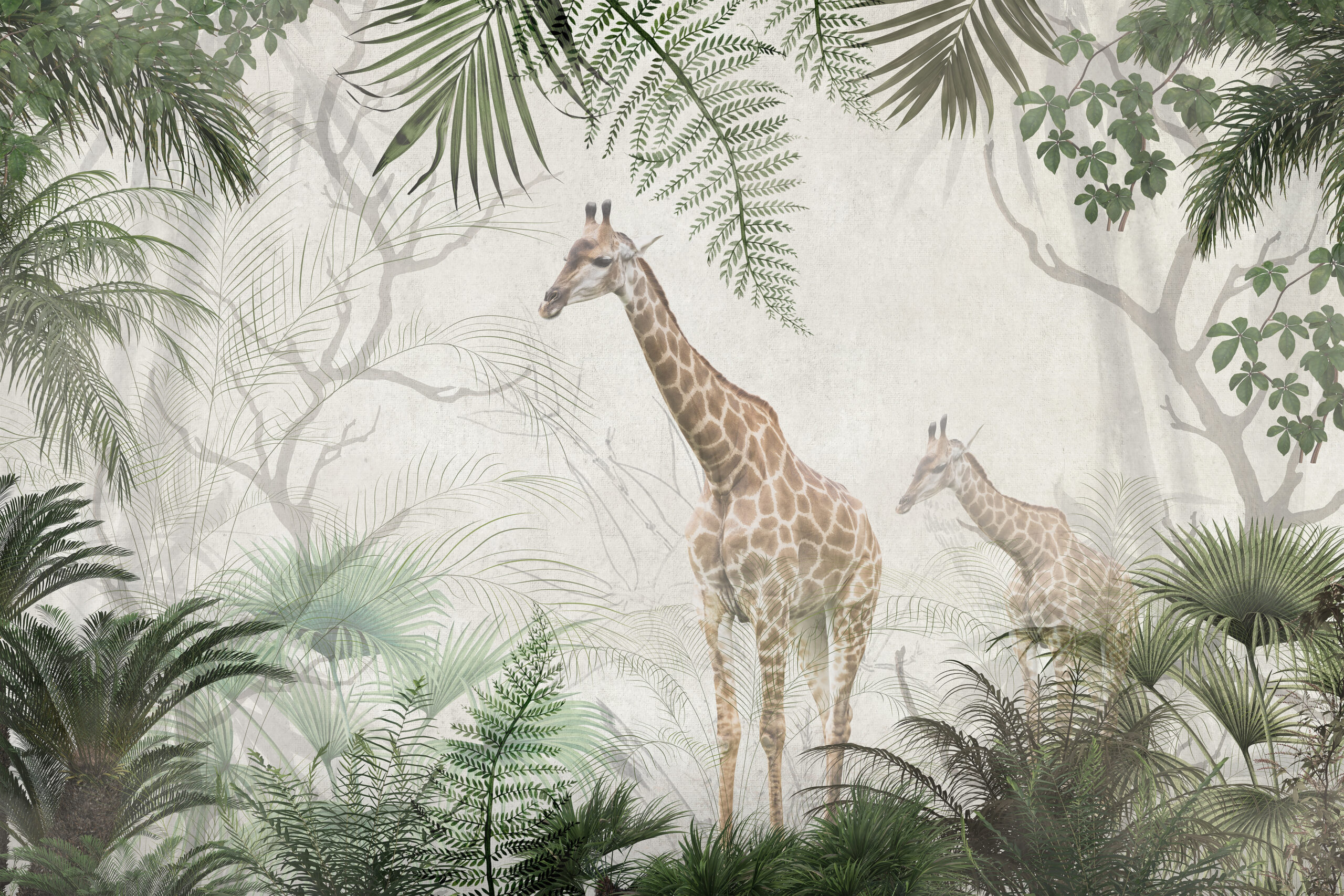 Tropical,Trees,And,Leaves,Wallpaper,Design,In,Foggy,Forest,-