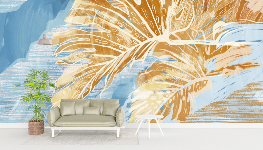 Mural Monstera cu frunze de aur