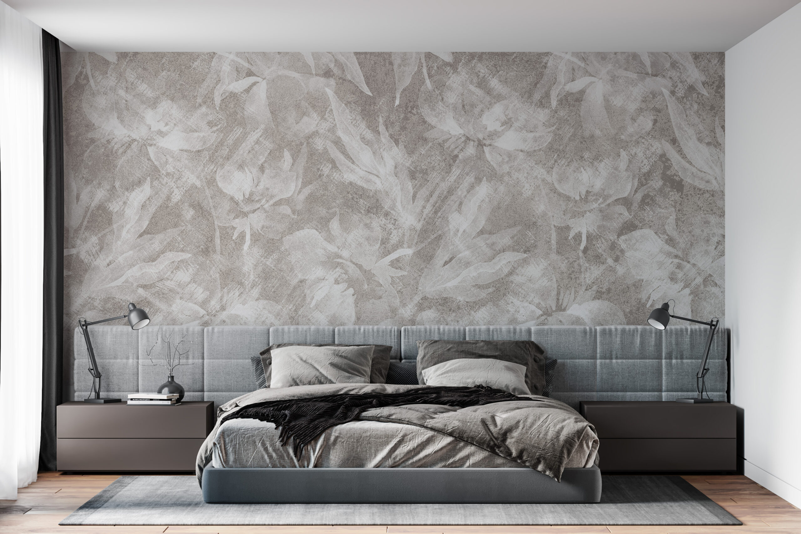 Tapety Květiny Šedá Béžová