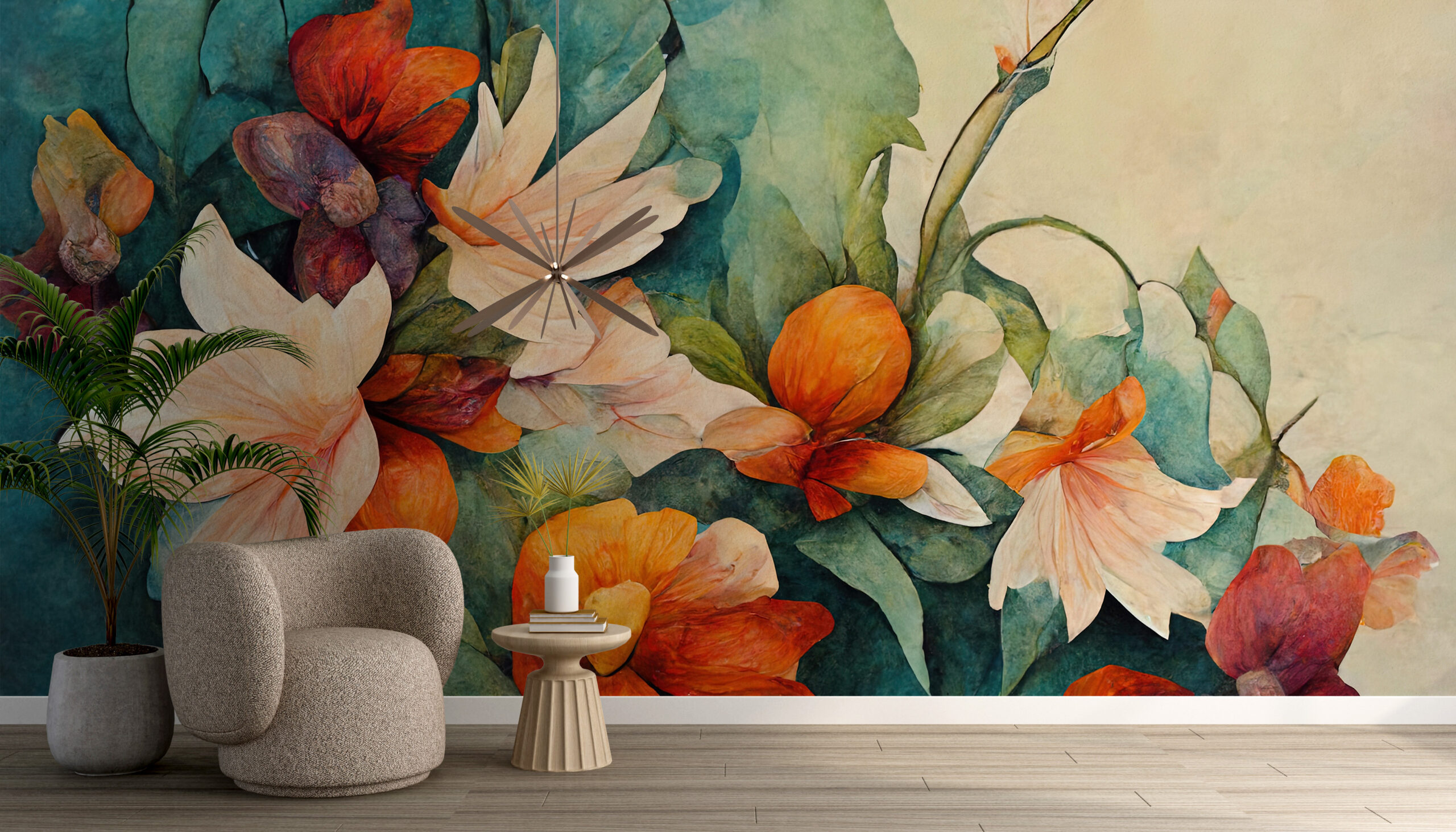 Wandmalerei Aquarell Blumen