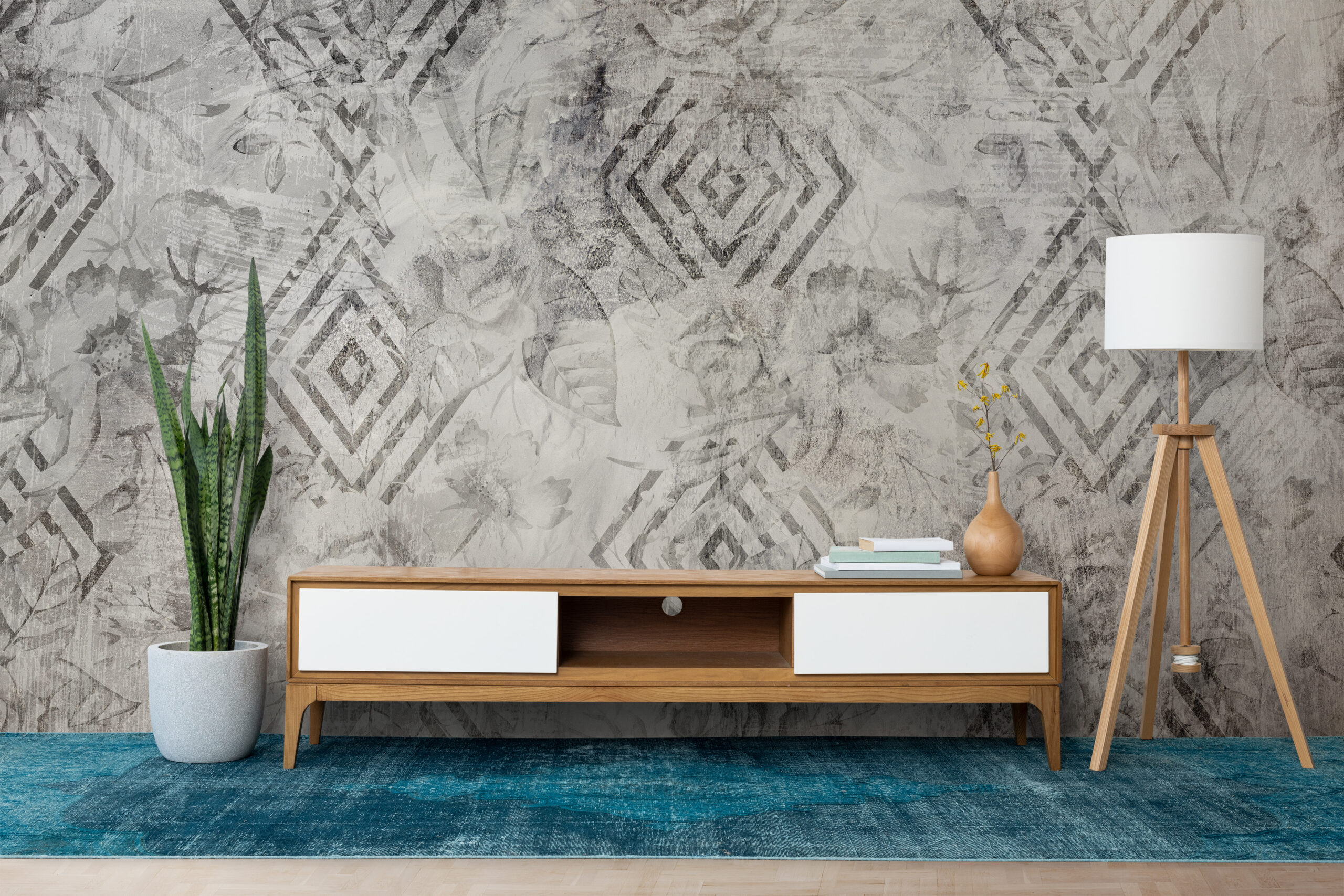 Tapete Geometrie und Blumen