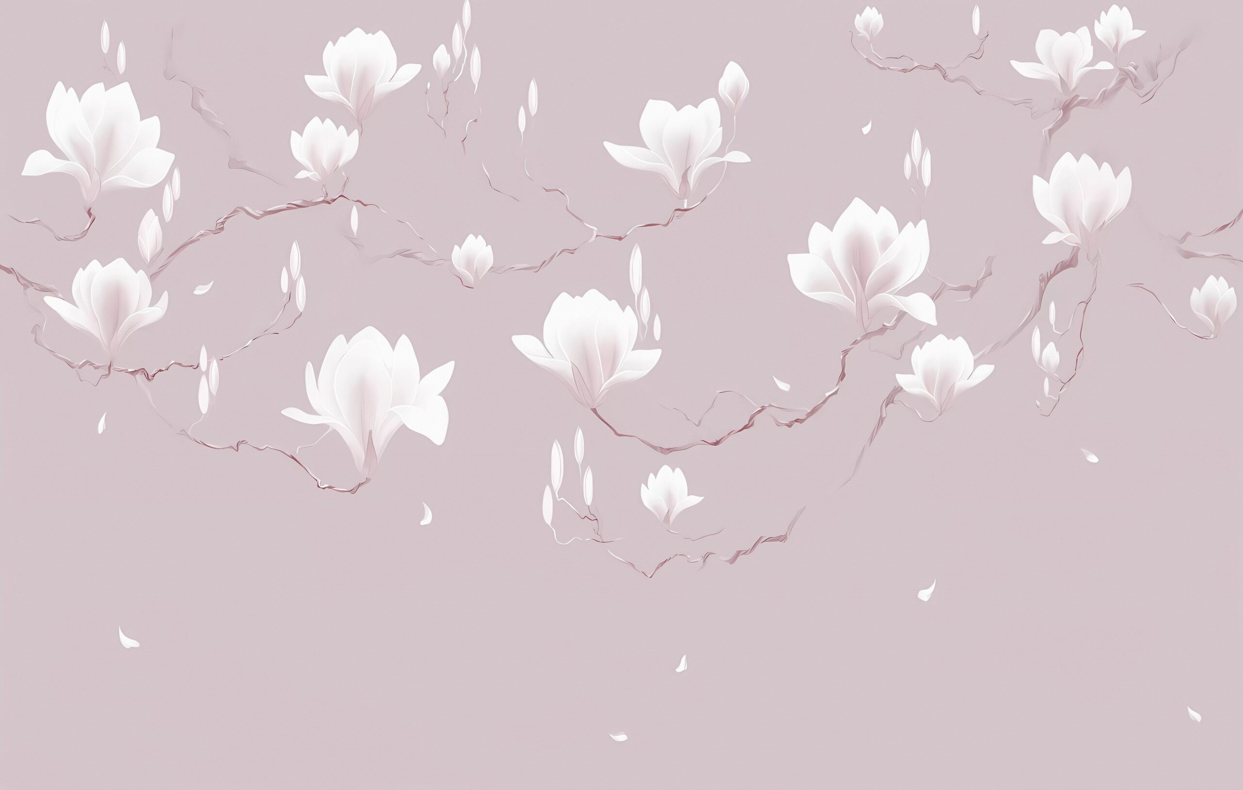 Blooming,Magnolia,Against,A,Pink,Background,,Mural,,Fresco