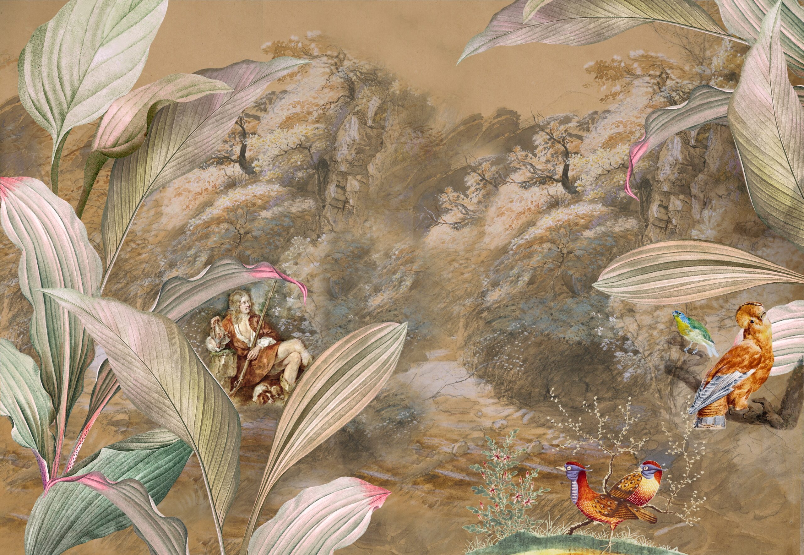 Drawn,With,Pencil,Drawing.,Colored,Background,And,Leaves