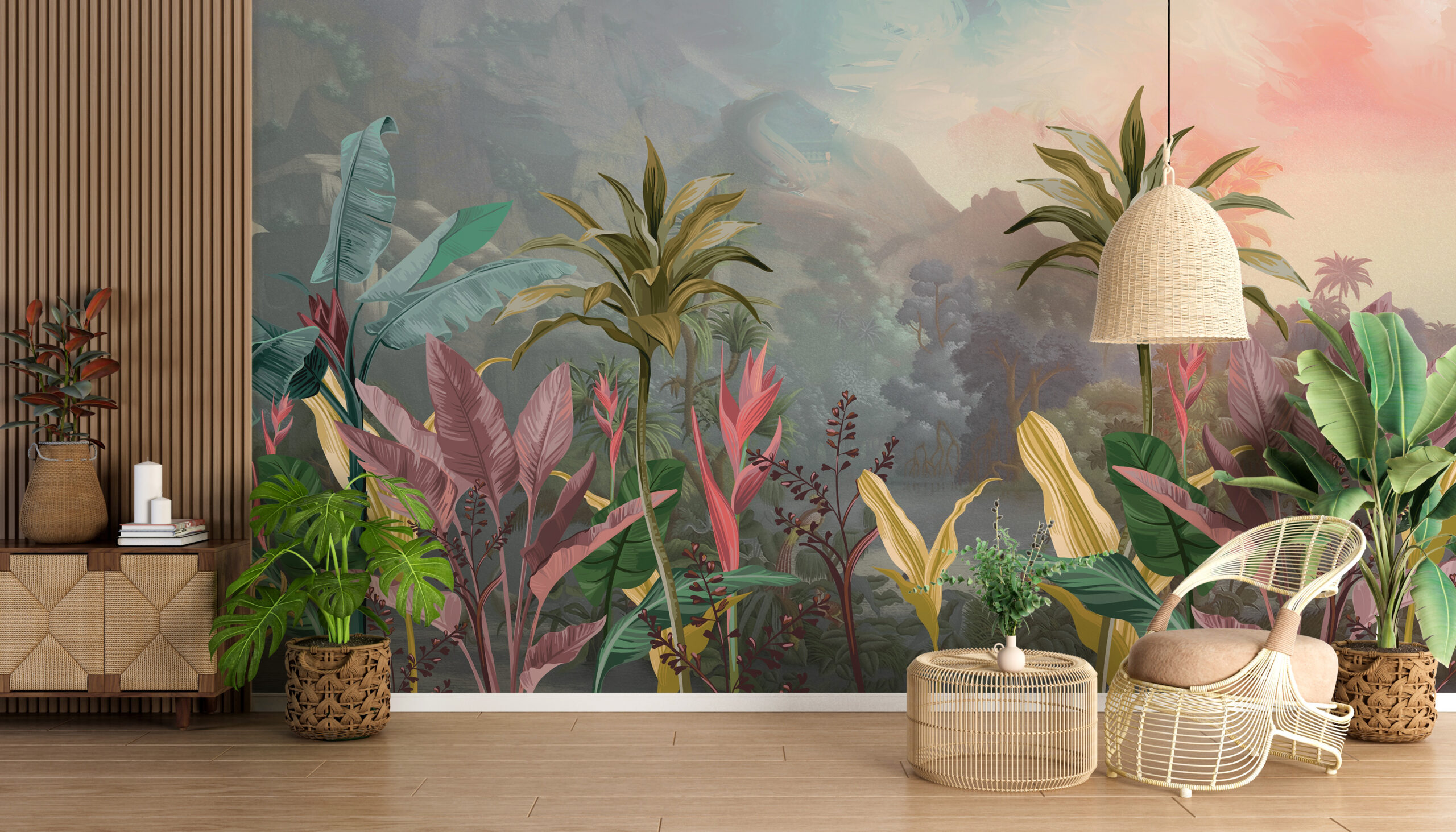 Tropisch Rosa Tapete