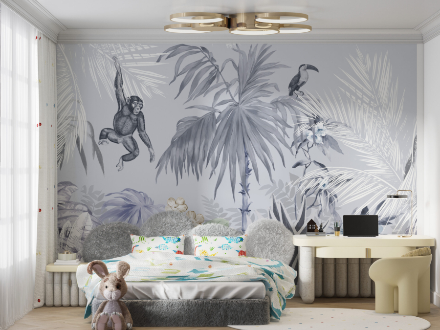 Monkey Jungle Mural alb