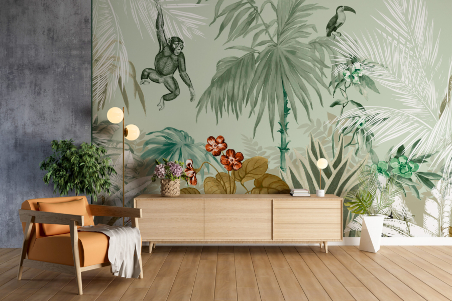 Monkey Jungle Mural bej - imagine 3