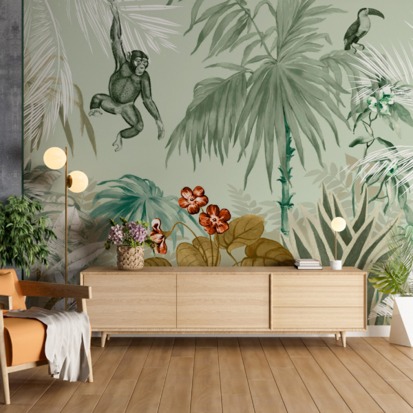 Monkey Jungle Mural Beige