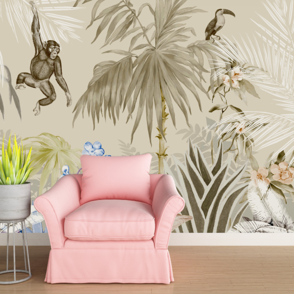 Monkey Jungle Mural Beige