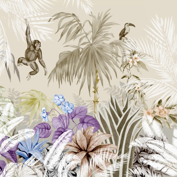 Monkey Jungle Mural Beige