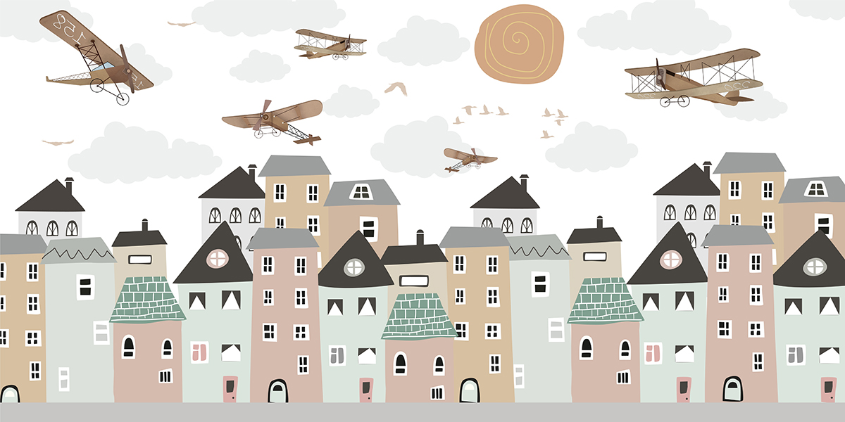 Kids,Wallpaper,City,View,With,Vector,Style