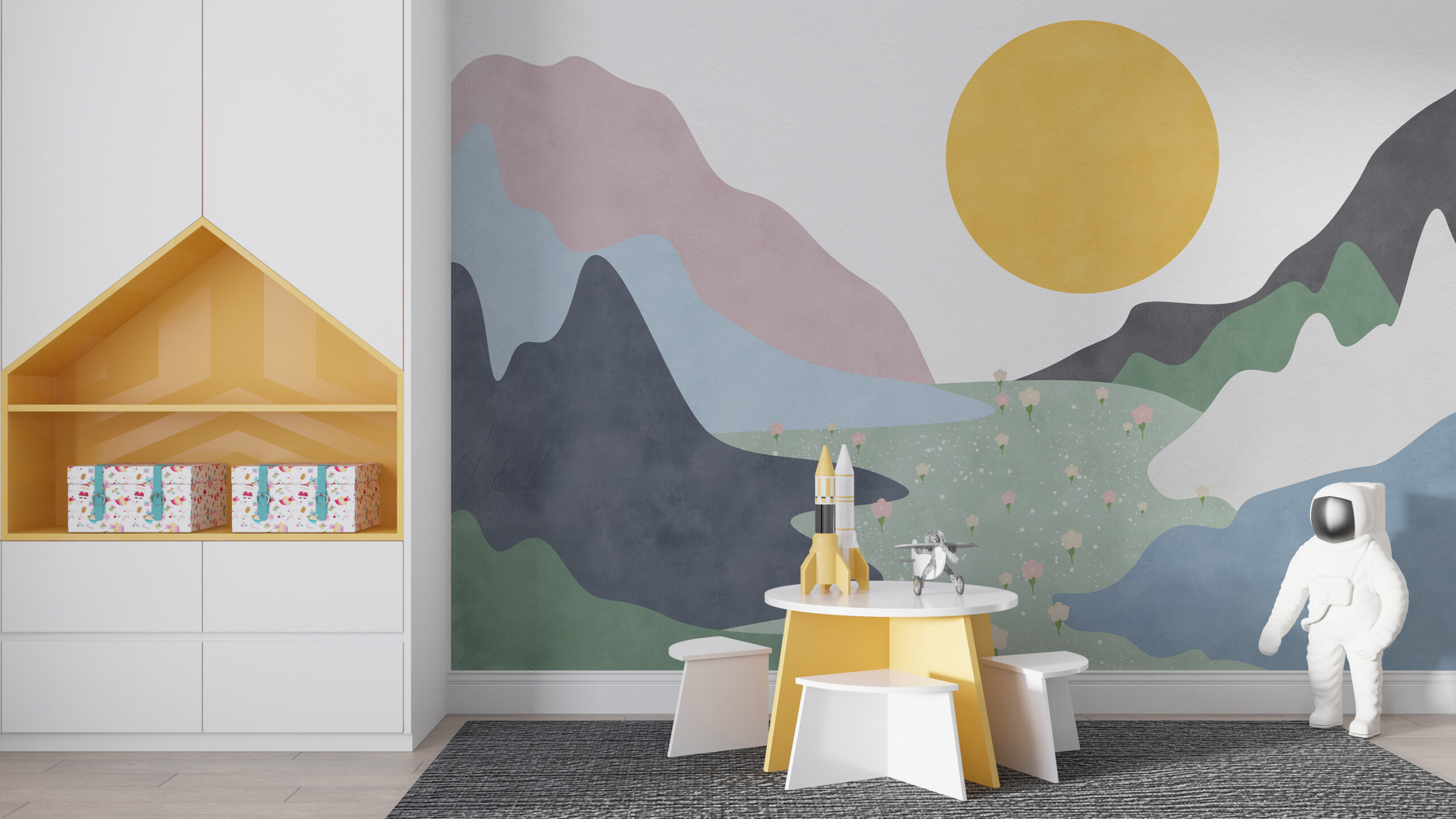 Fotomalerei Pastell Lichtung in den Bergen