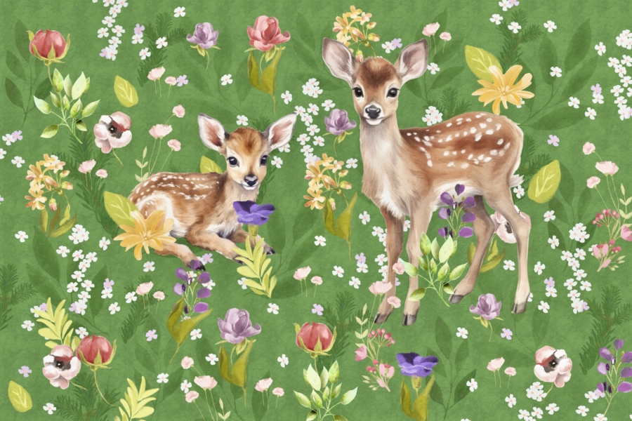 Forest,Landscape.,Cute,Animals,And,Flowers.,Blossom,Flowers.,Green,Forest.