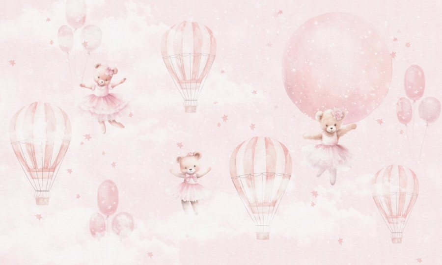Ballerin,Baby,Bear.,Pink,Balloon,With,Honey,Moon.,Pink,Dress.