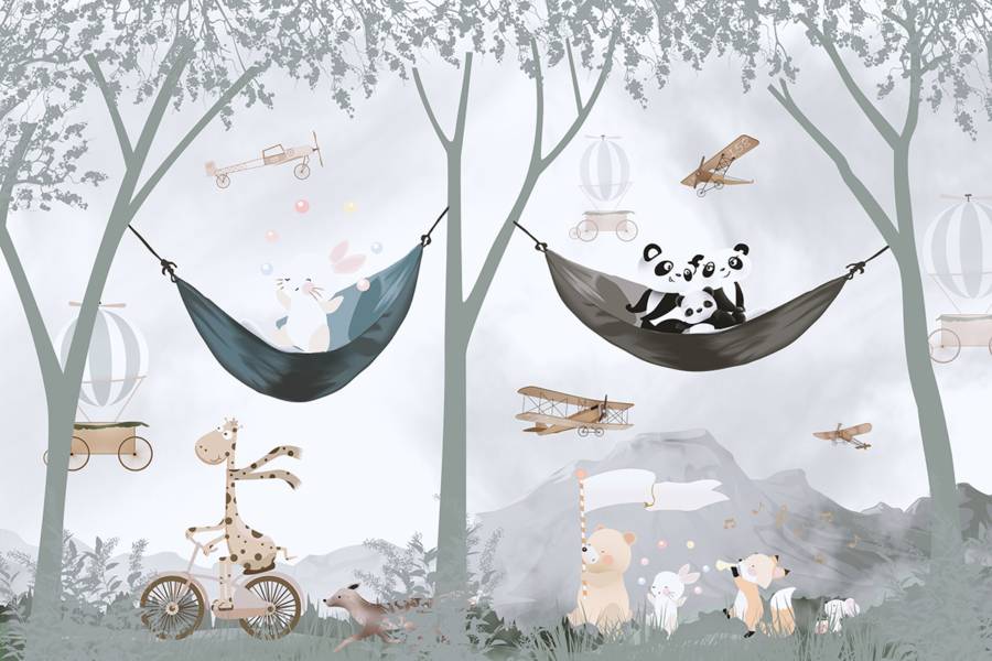 Cute,Animals,,Kids,Room,Wallpaper,Design,,3d,Illustration