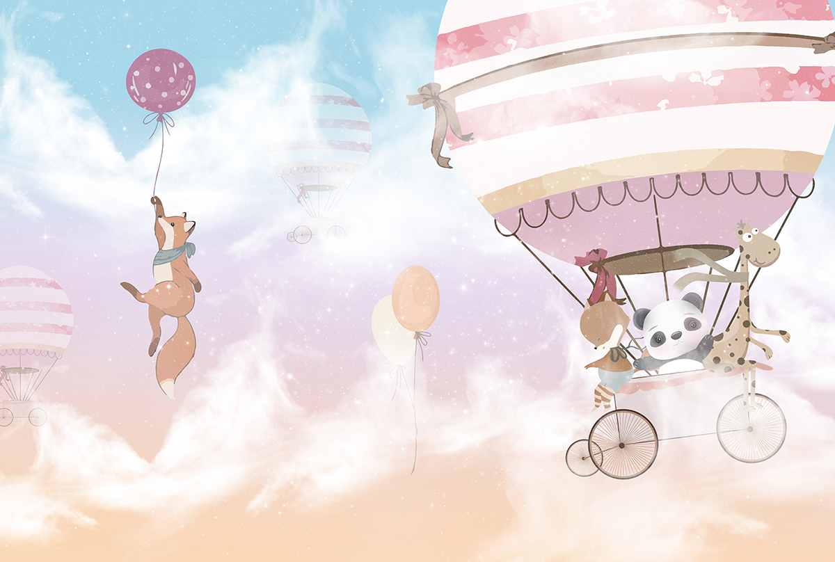 Cute,Animals,Children's,Room,Wallpaper,Design,-,3d,Illustration