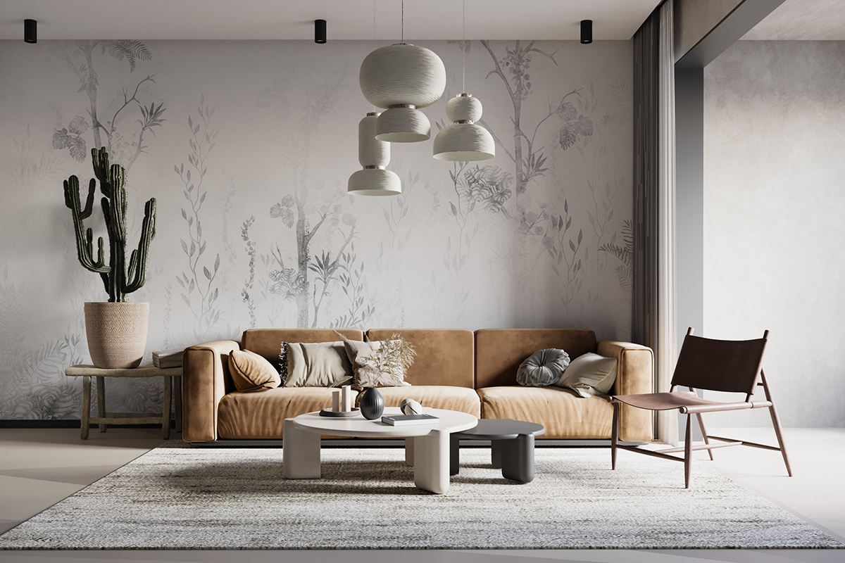 Fototapet Leaves i grått