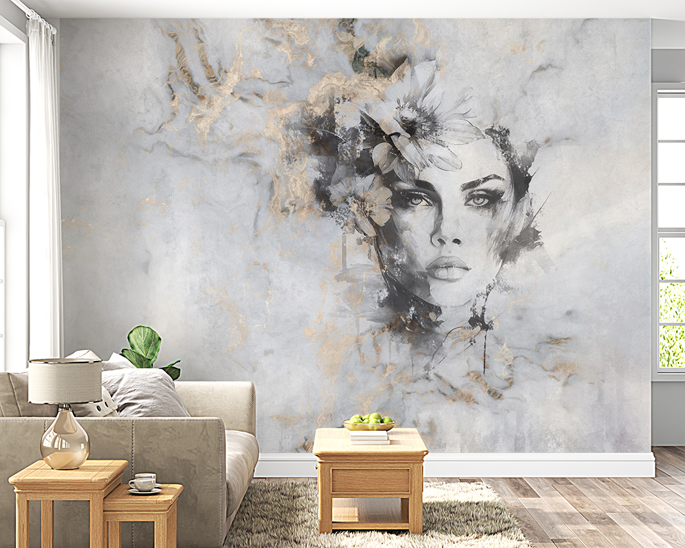 Wandmalerei einer Frau in Marmor