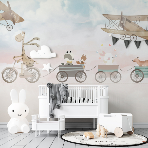 Wandmalerei mit Tieren auf einem Seil