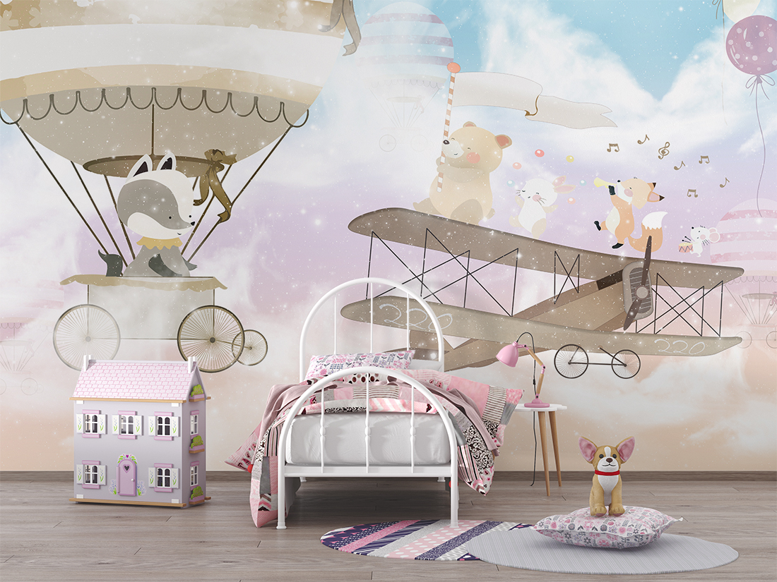 Fototapet Djur på ett flygplan