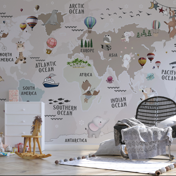 Wallpaper Weltkarte mit Tieren