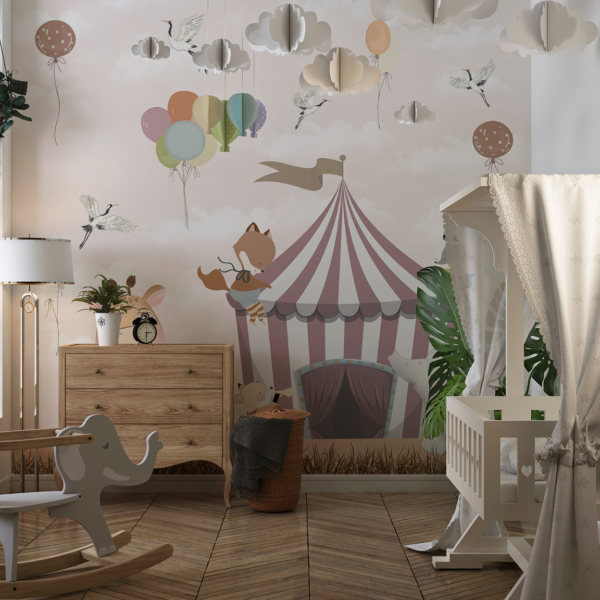 Wandgemälde eines Zirkuszeltes mit Tieren