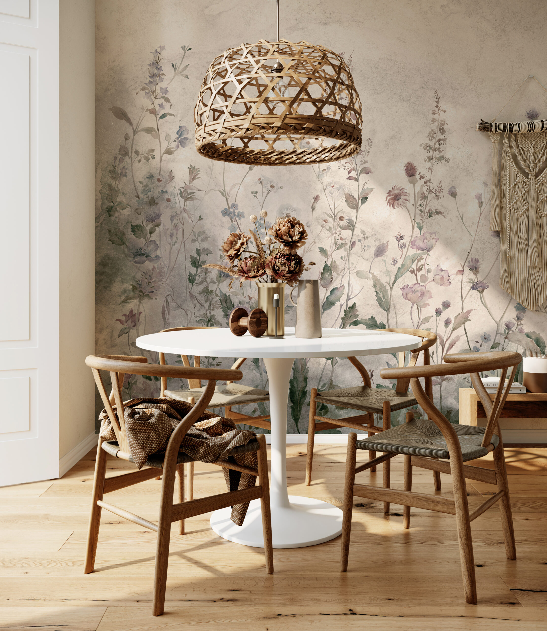 Luftiga blommor i beige toner