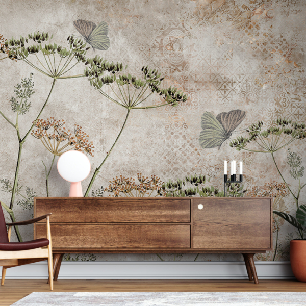 Wandbild Dillblumen auf einem gemusterten Hintergrund