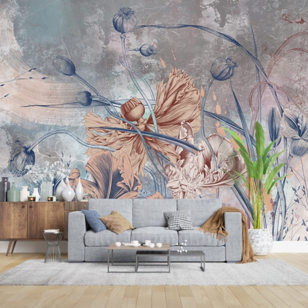 Wandgemälde von Brushy flowers