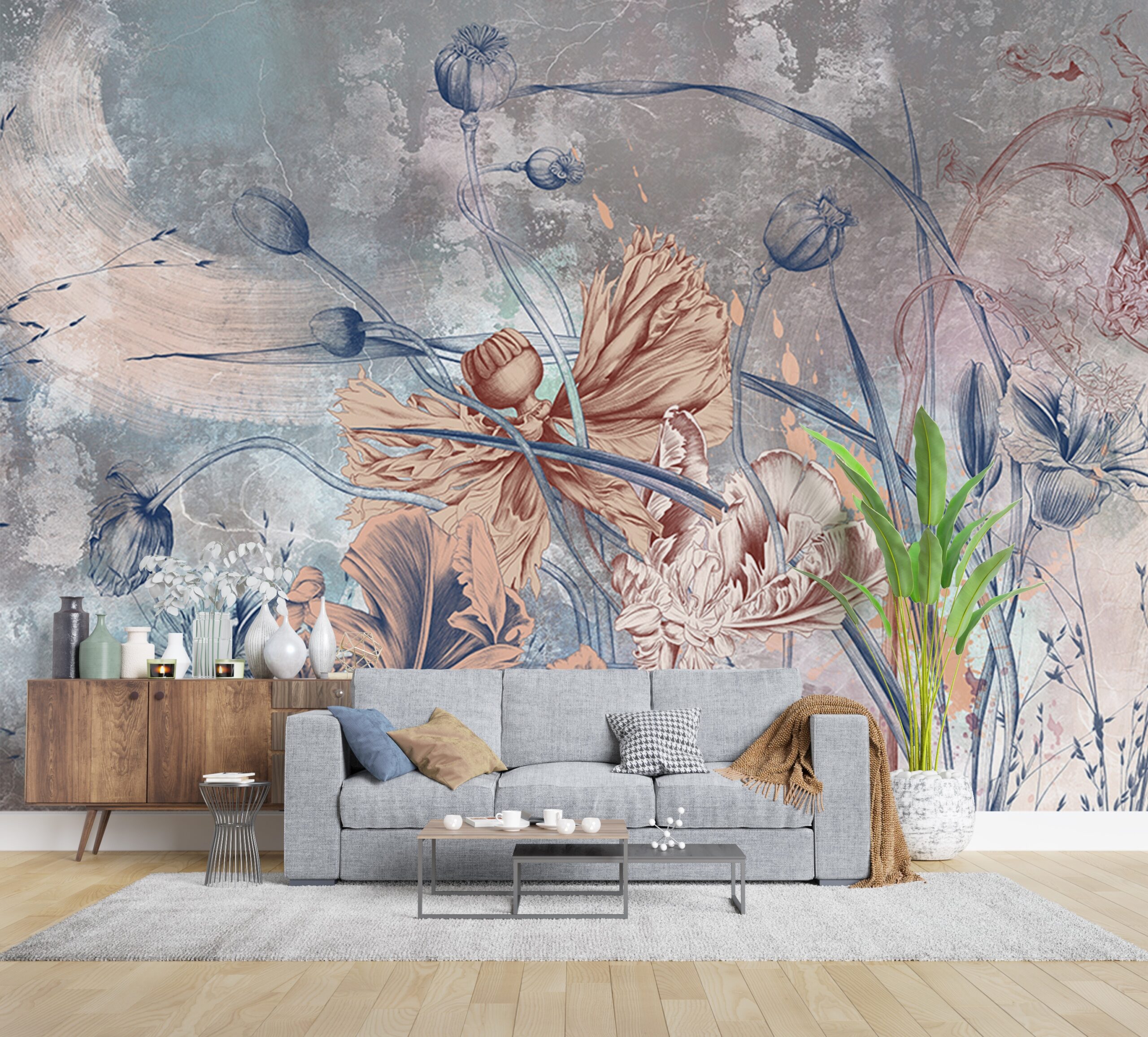 Wandgemälde von Brushy flowers