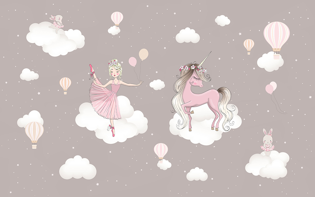 Children's,Picture,For,Girls,On,The,Clouds,Bunnies,,Unicorn,And