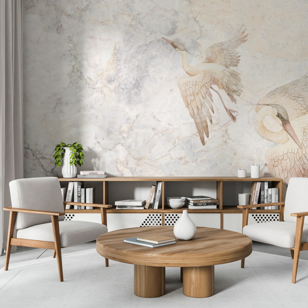 Kraniche im Marmorhimmel