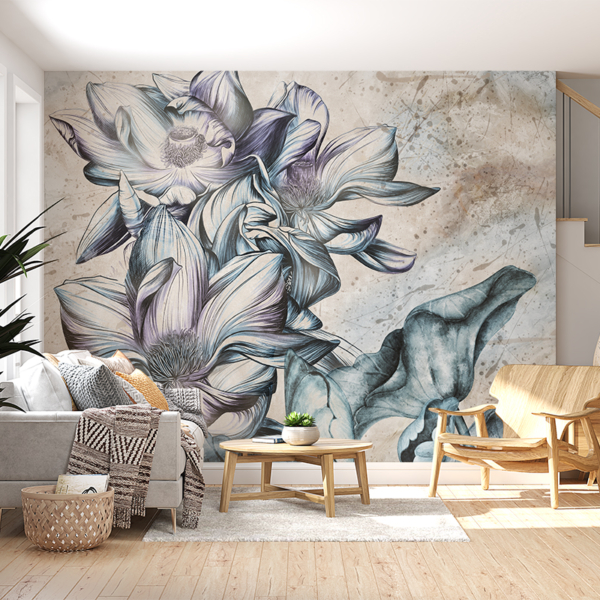 Fototapete mit großen blauen Blumen