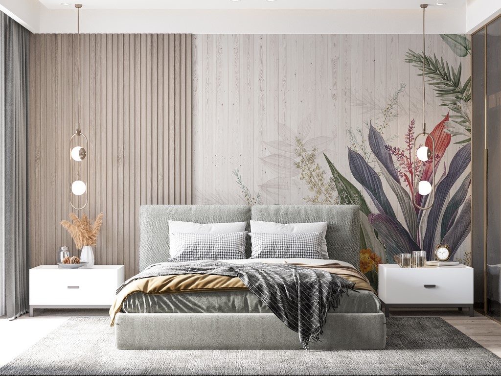 Fototapete Blaues Blatt Bouquet