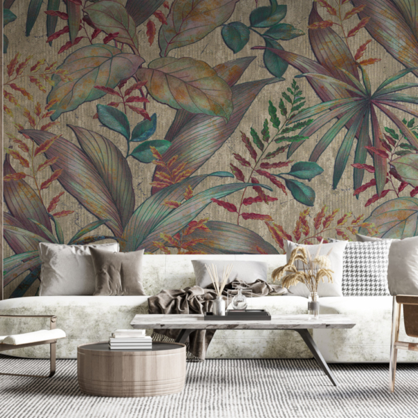 Wandmalerei aus bunten tropischen Blättern