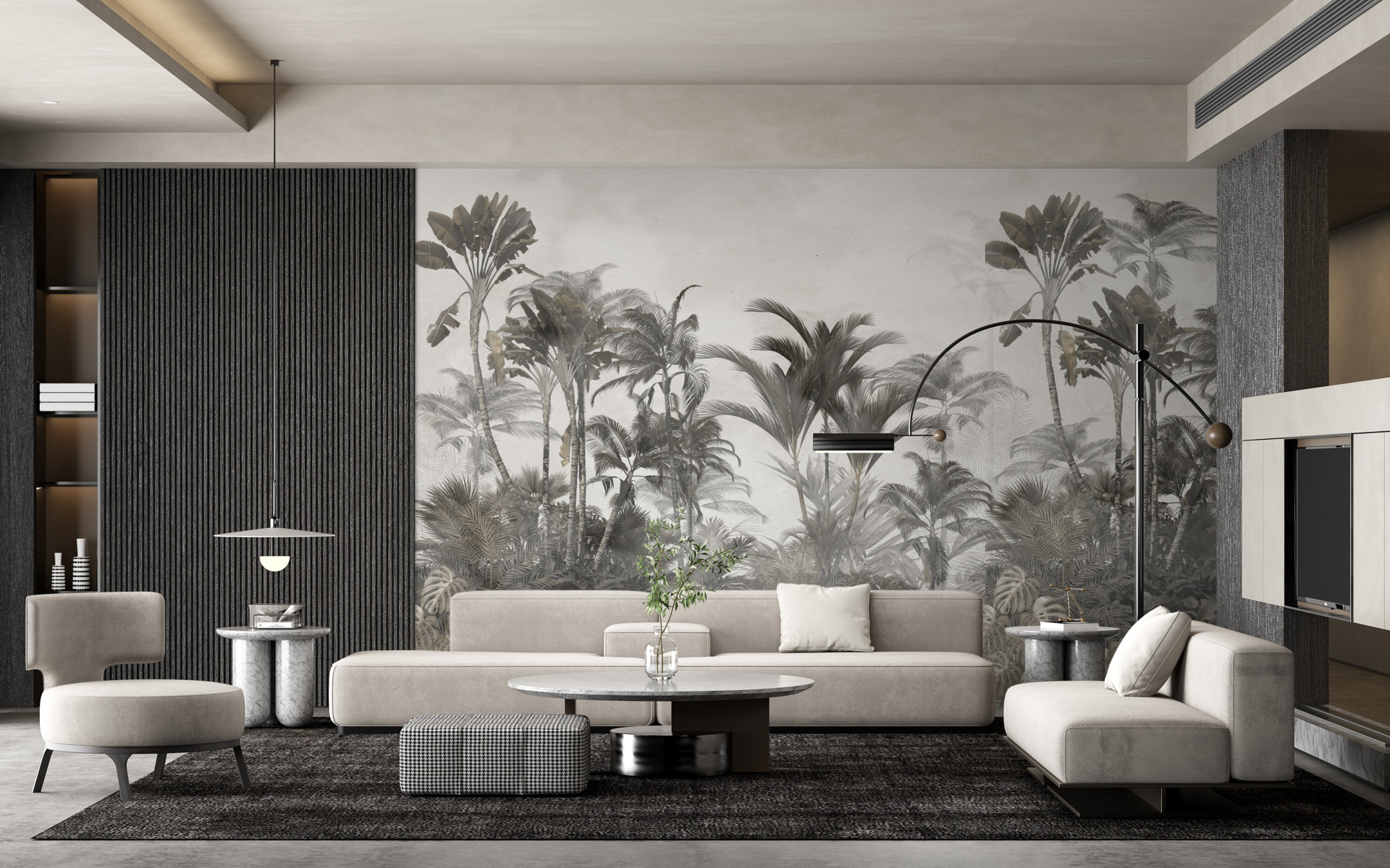 Färglös djungel väggmålning