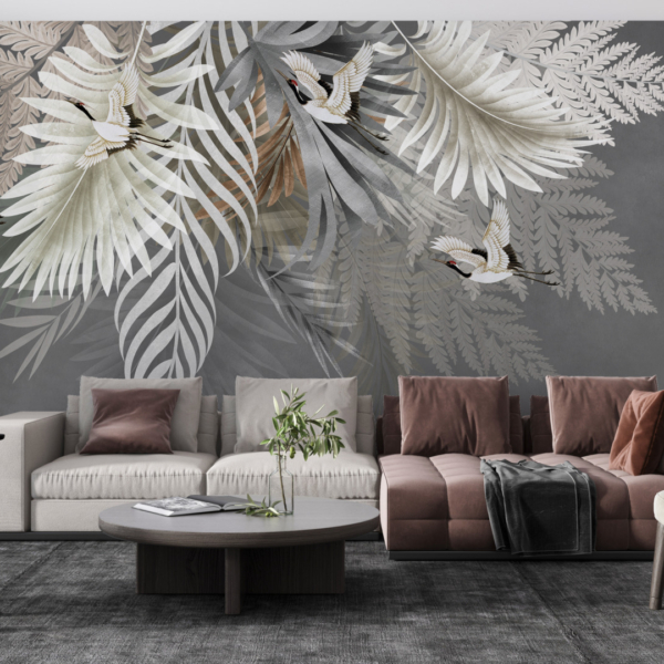 Fototapete Weiße Vögel in Palmblättern