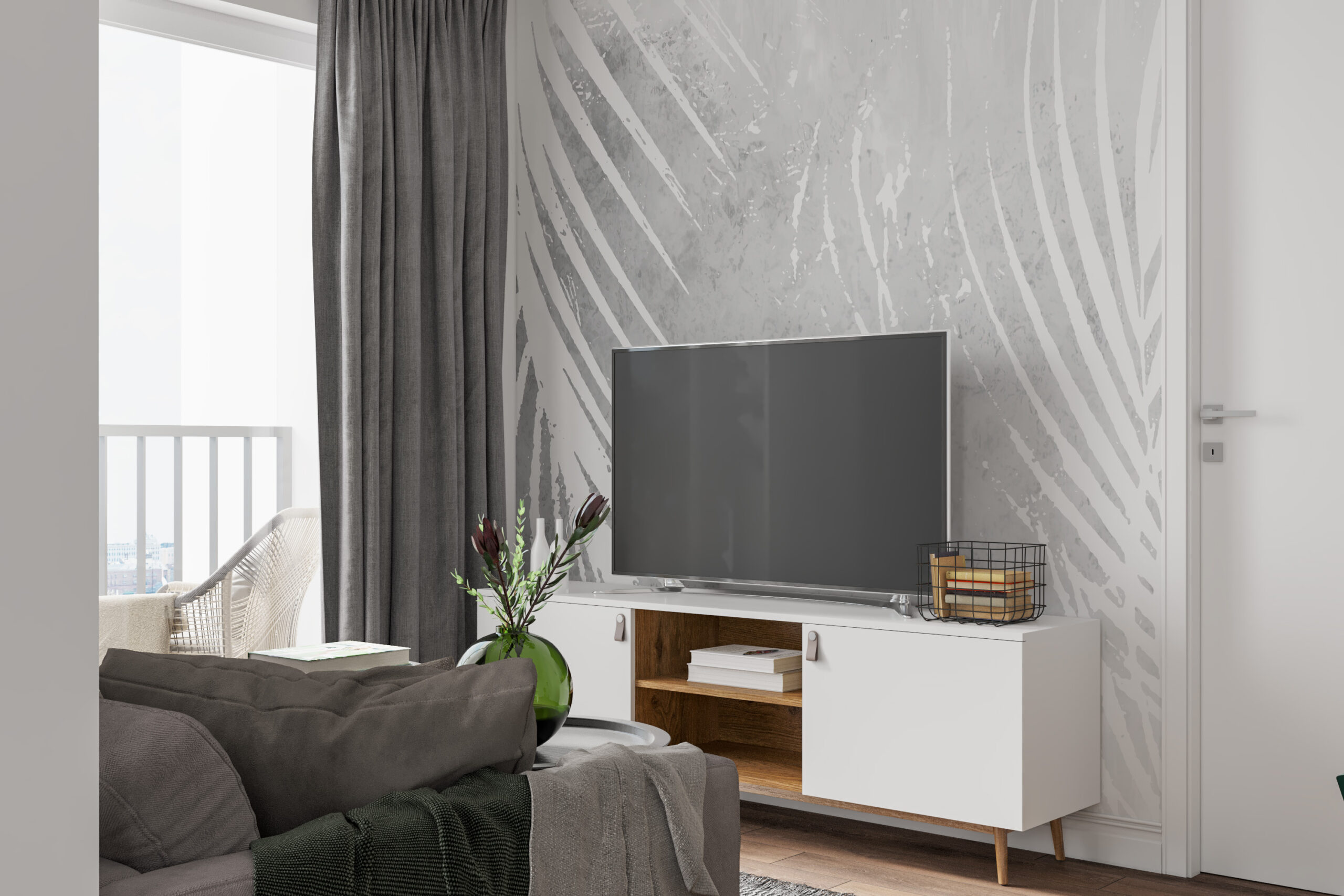 Fototapet Vitt Negativ av löv