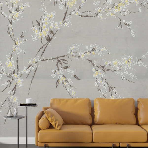 Fototapete mit weißen Frühlingsblumen