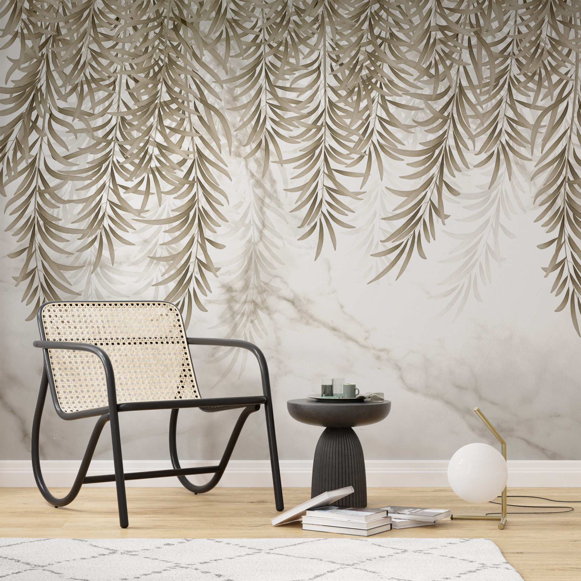 Väggmålning av bruna löv på marmor