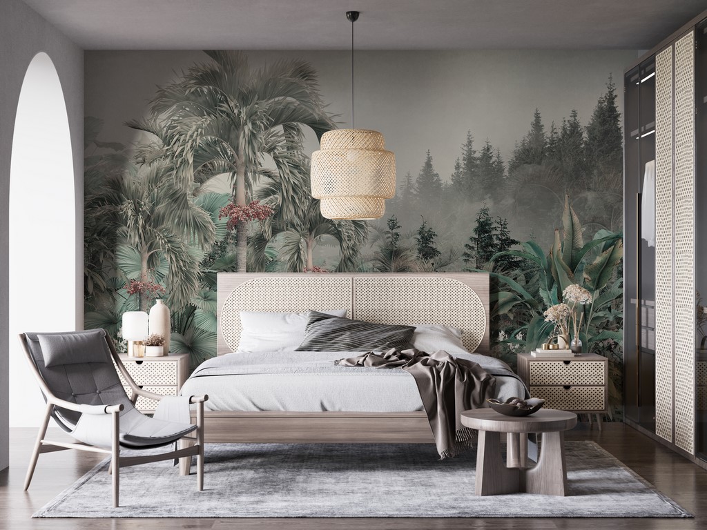 Väggmålning Frodig vegetation i dimman