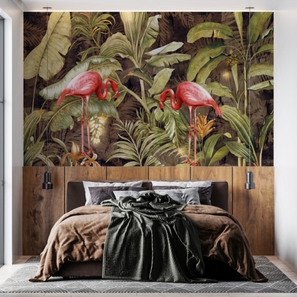 Fototapete Rote Vögel in Grün