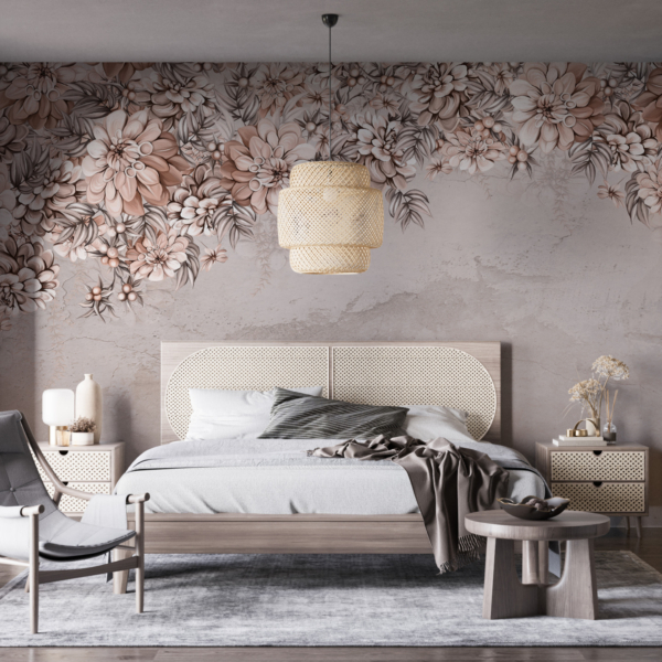 Wandbild Regen aus braunen Blumen