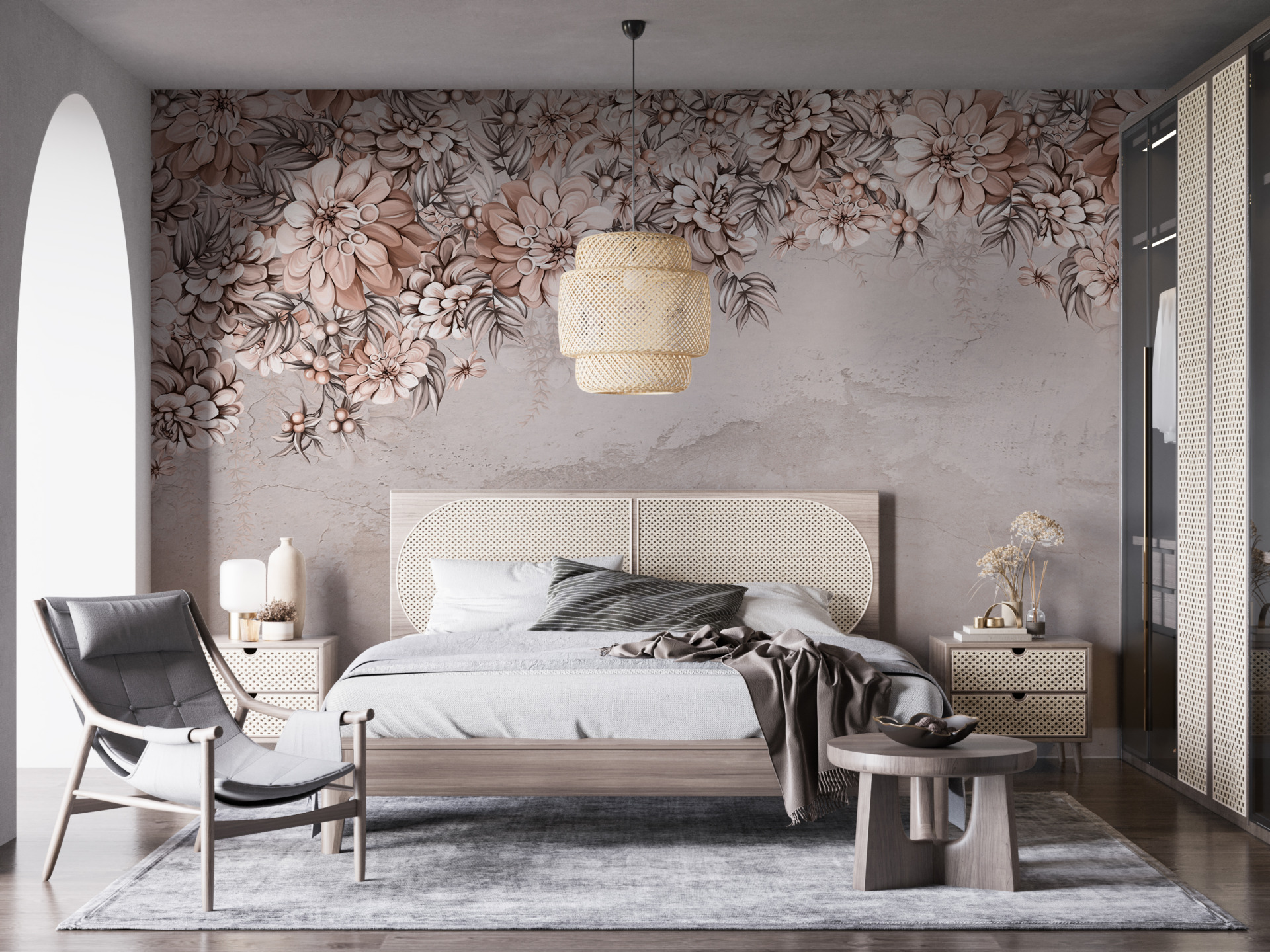 Väggmålning Regn av bruna blommor