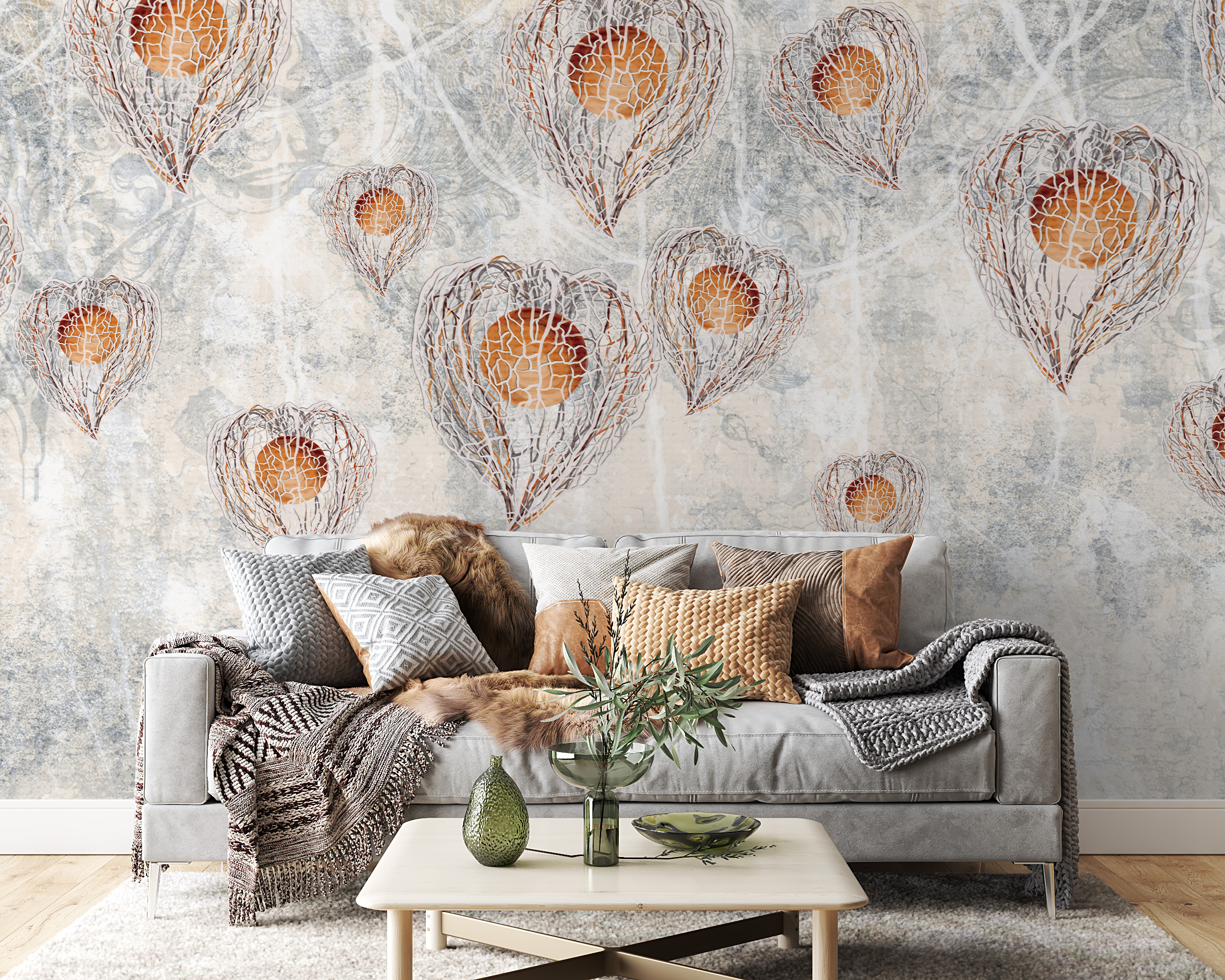 Fototapete mit einem Regen aus Glitzerblättern