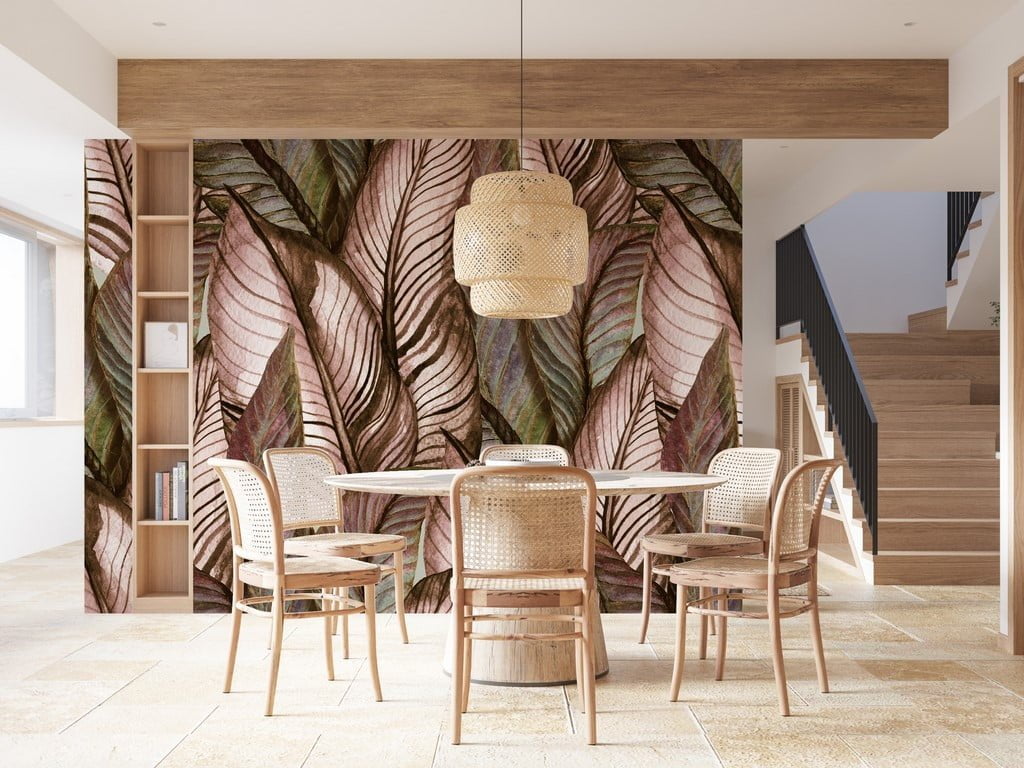 Väggmålning Stora blad i bruna nyanser