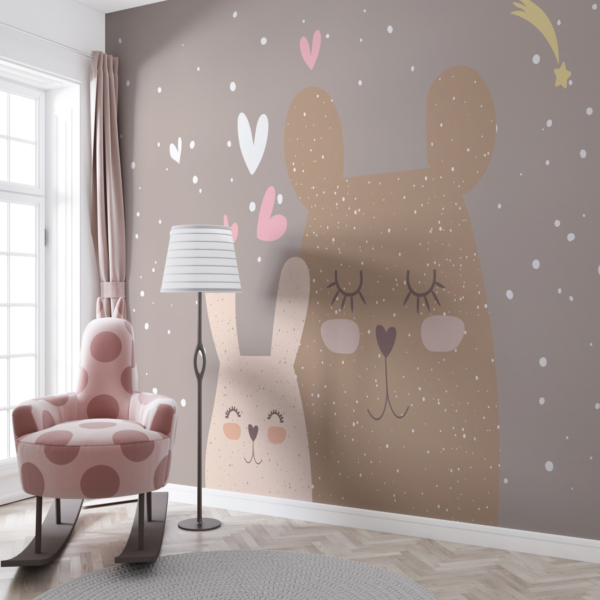 Wandgemälde mit zwei schlafenden Hasen