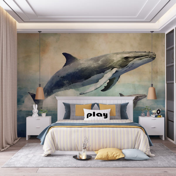 Wandgemälde von zwei Walen