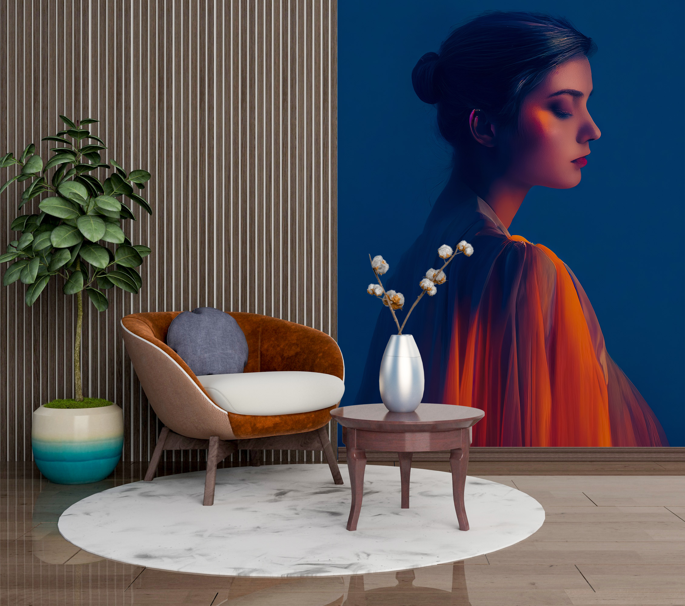 Muralmålning av en flicka med slutna ögon