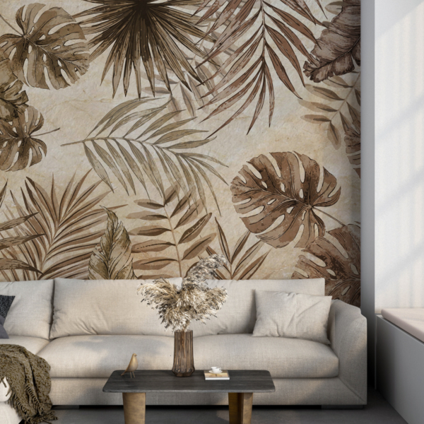 Fototapete Exotische Blätter in Sepia
