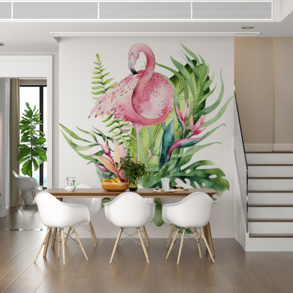 Wandbild Flamingo im Laub